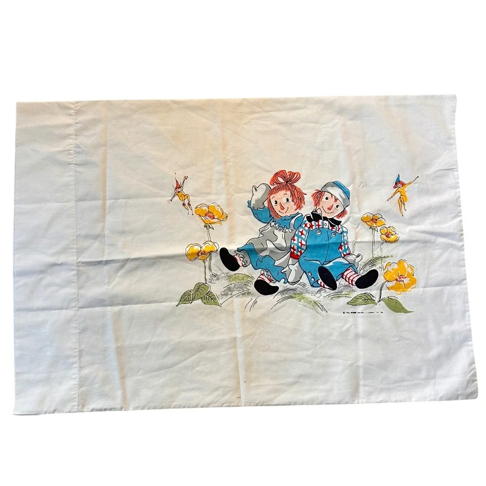 Vtg 1969 Raggedy Ann & Andy Pillowcase The Bobbs-Merrill Co Nursery Cottagecore‎